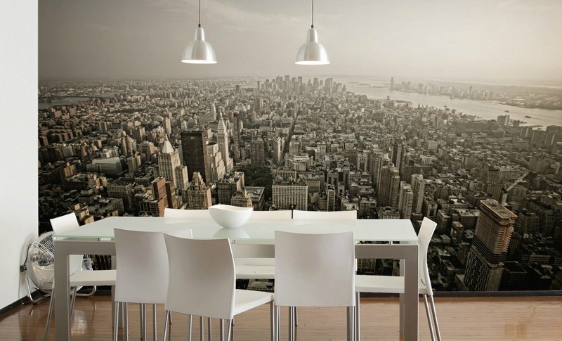 poster-mural-new-york-salle-manger-table-chaises-blanches poster mural New York