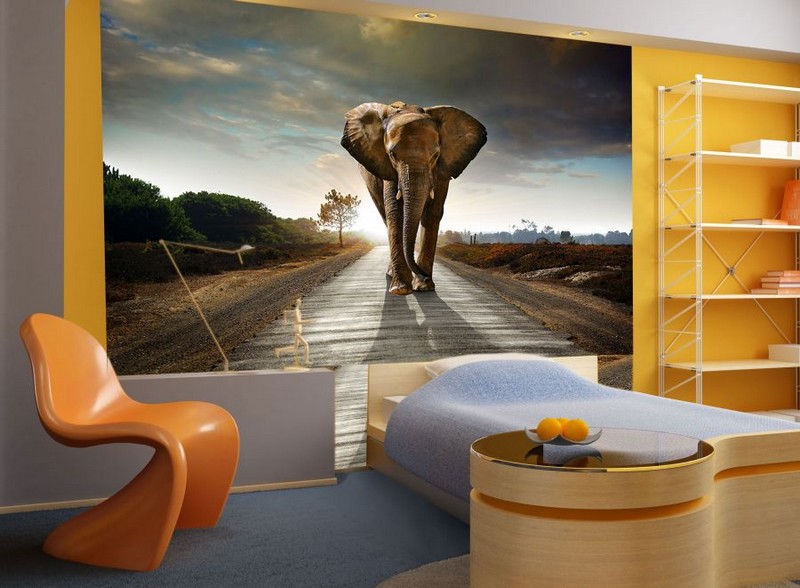 poster-mural-theme-afrique-elephant-chaise-panton-orange