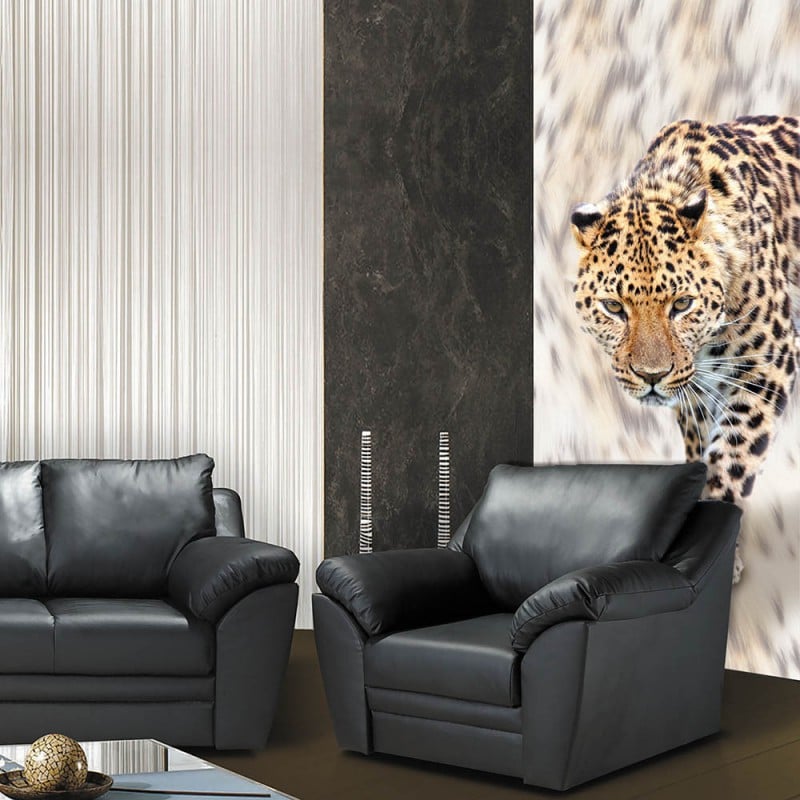 poster-mural-theme-afrique-leopard-salon-meubles-cuir-noir