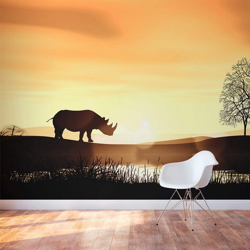 poster-mural-theme-afrique-savana-rhino-silhouette-chaise-eames-blanche