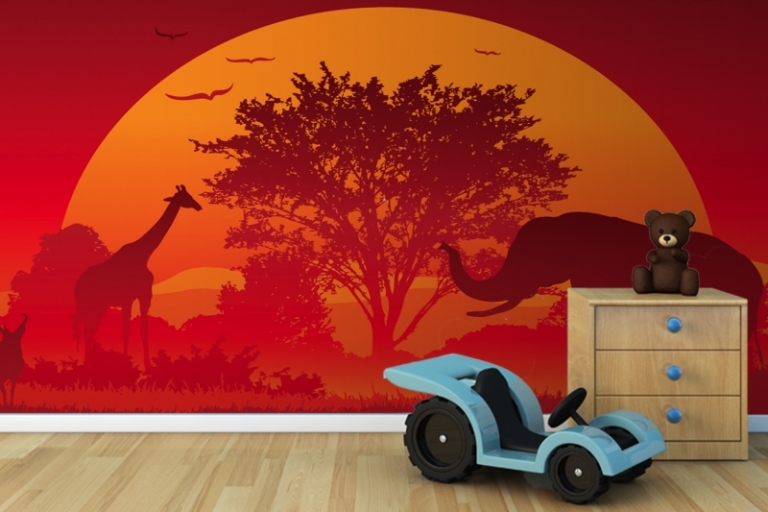 poster-mural-theme-afrique-silhouettes-animaux-elephant-girafe-chambre-enfant