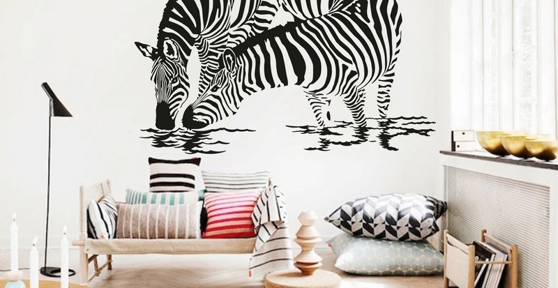 poster-mural-theme-afrique-zebres-coussins-rayes poster mural