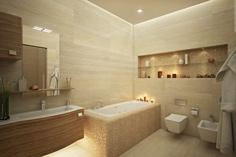 salle-bain-travertin-beige-clair-mosaique-mobilier-bois-massif