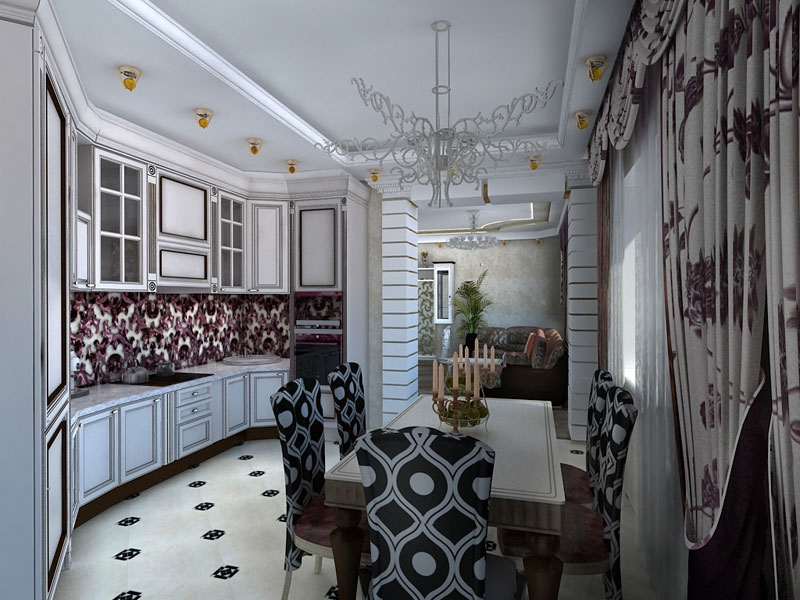 salle-manger-baroque-bois-coloré-noir-blanc-chaises-motifs-noirs-blancs