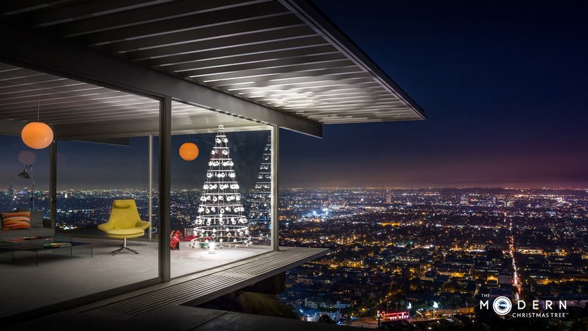 sapin-noel-artificiel -vue-los-angeles-stahl-house-arbre-noel-boules-transparentes sapin de Noël artificiel