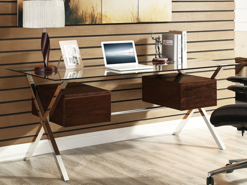 table bureau moderne élégante rangement-bois-métal-verre