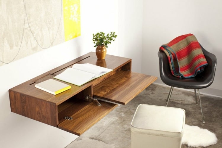 table-bureau-mural-bois-massif-espace-rangement-porte-rabattable