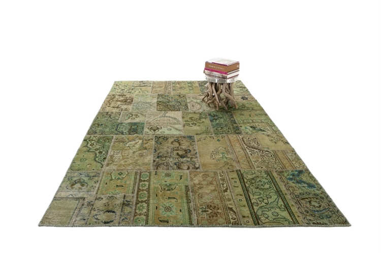 tapis patchwork vintage tissé-main-Ebru-table-appoint-bois-flotté