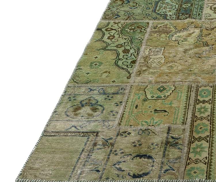 tapis-patchwork-vintage-tissé-main-tapis-Orient-vert-motifs-Ebru