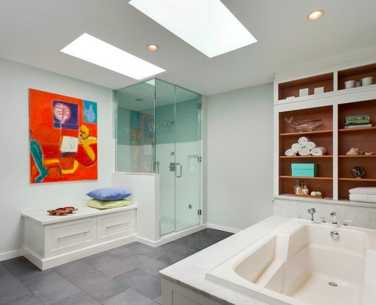 banc salle de bain avec rangement bois-peint-blanc-cabine-baignoire