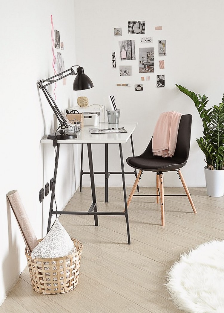 bureau scandinave -table-noir-blanc-chaise-eames-noire-lampe-bureau-scandinave