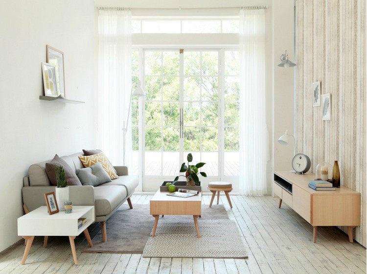 canapé scandinave -gris-clair-pietement-bois-clair-meubles-design-structure-bois-blanc