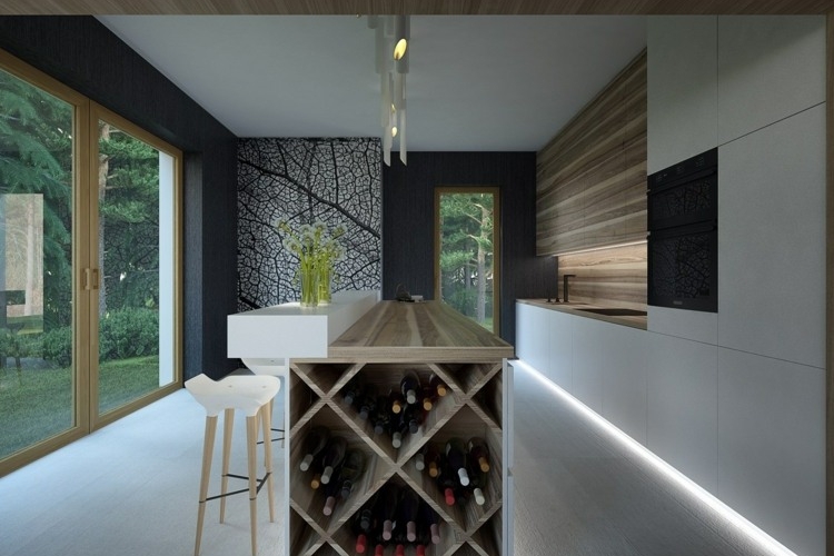 casier-bouteilles-vin-cuisine-blanche-bois-intégré-côté-ilot-bar