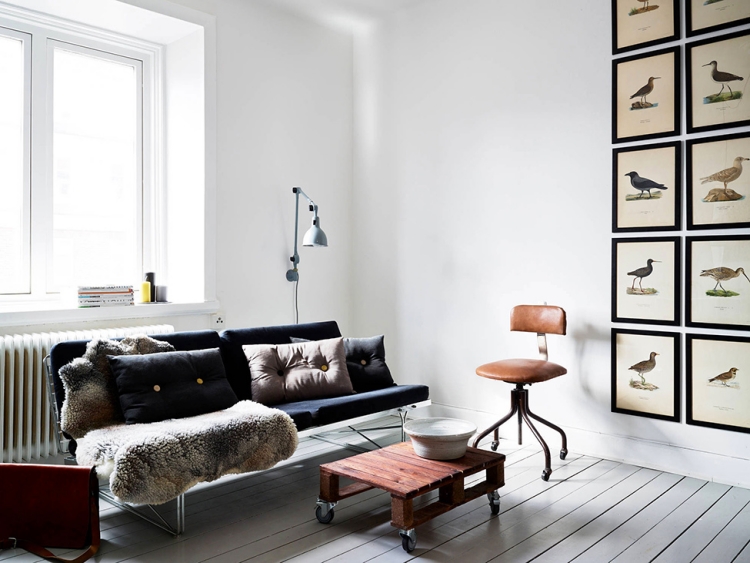 chaise-scandinave-design-cuir-marron-canapé-droit-noir
