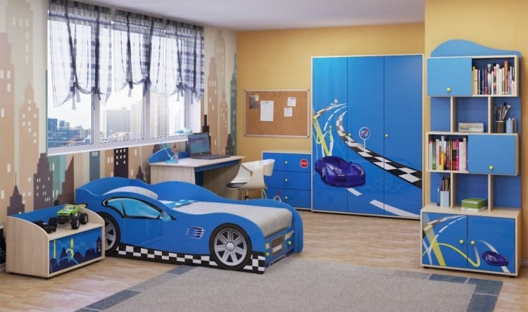chambre enfant bleu dressing-meubles-lit-voiture