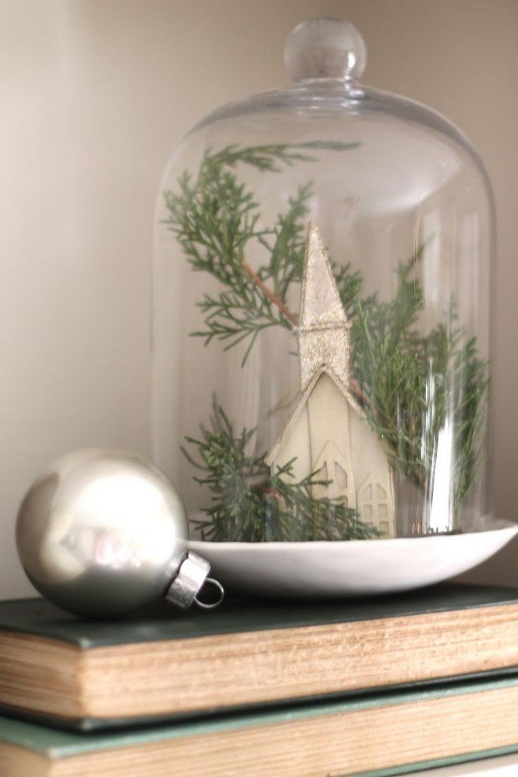 cloche en verre décorer-Noël-style-champêtre-chic-figurine-chapelle