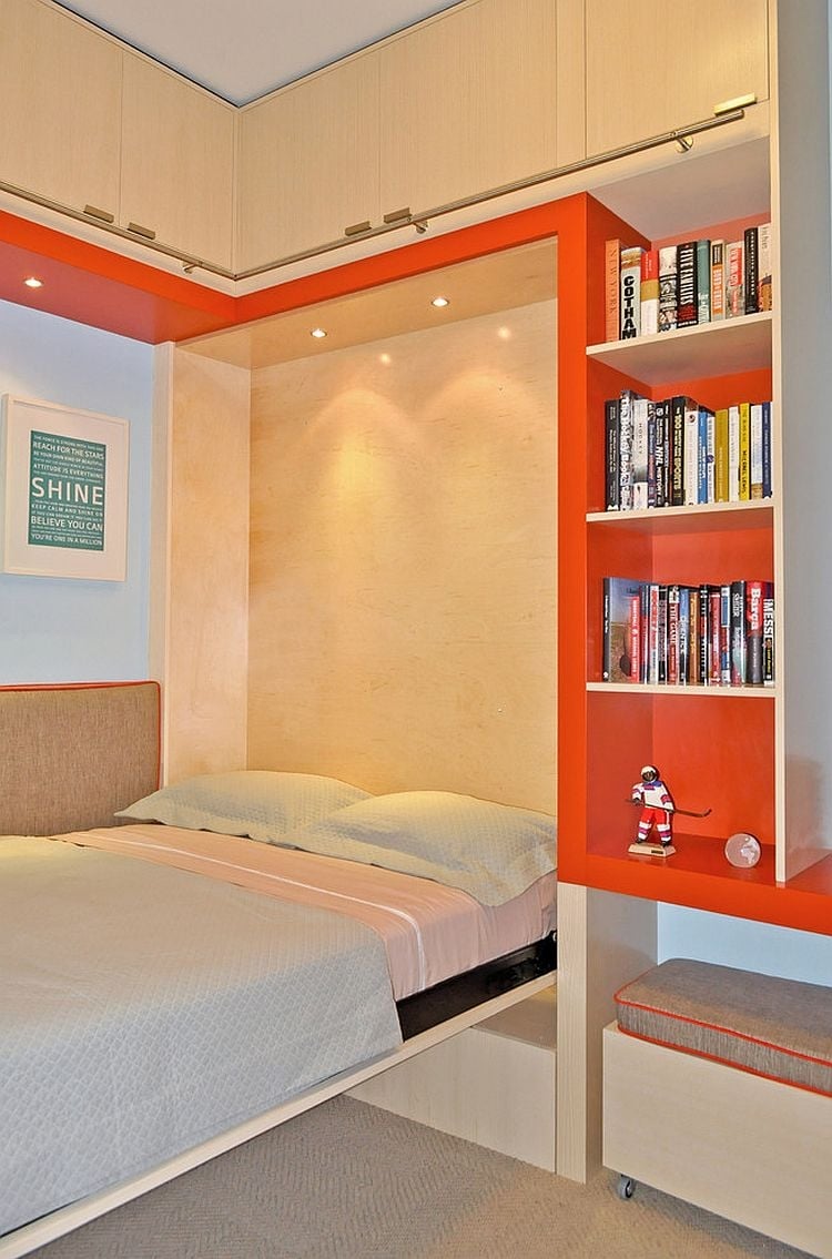 couleur chambre ado lit-meuble-orange-blanc