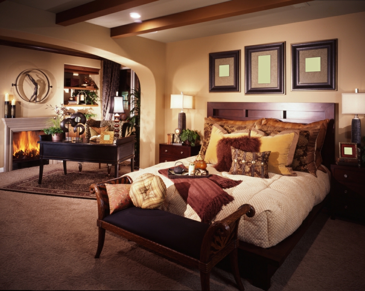 couleur pour chambre tapis-marron-litbois-foné-cadres-décoratifs