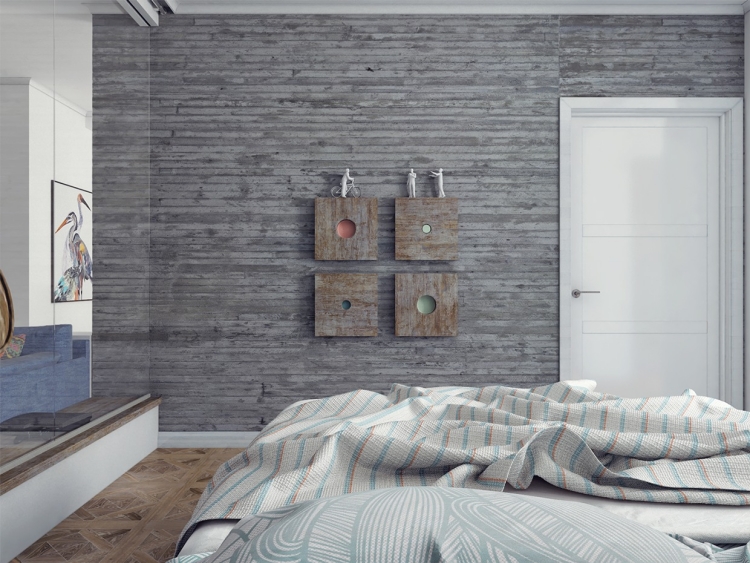 couleur-gris-taupe-chambre-coucher-cadres-décorattifs-bois-parquet