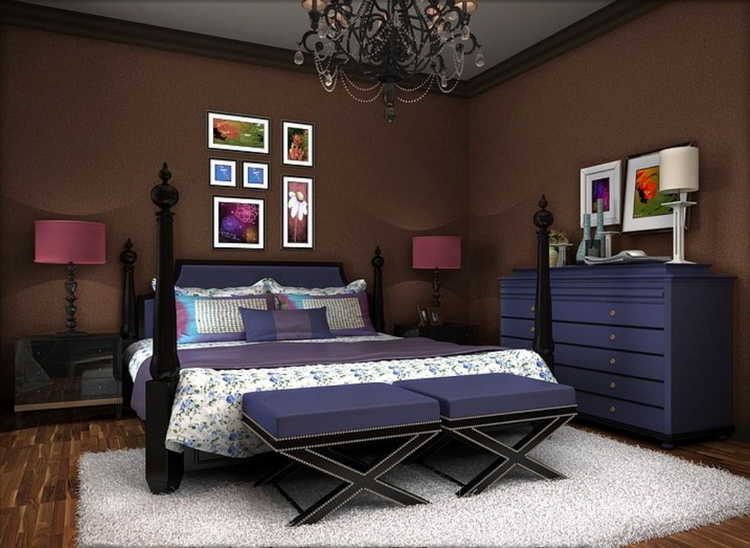 couleur-pour-chambre-chaleureuse-peinture-chocolat-meubles-violets