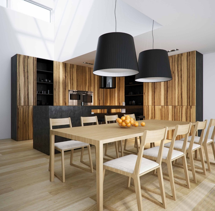 cuisine-noire-bois-mobilier-bois-massif-marron-luminaires-design-noir-scandinave