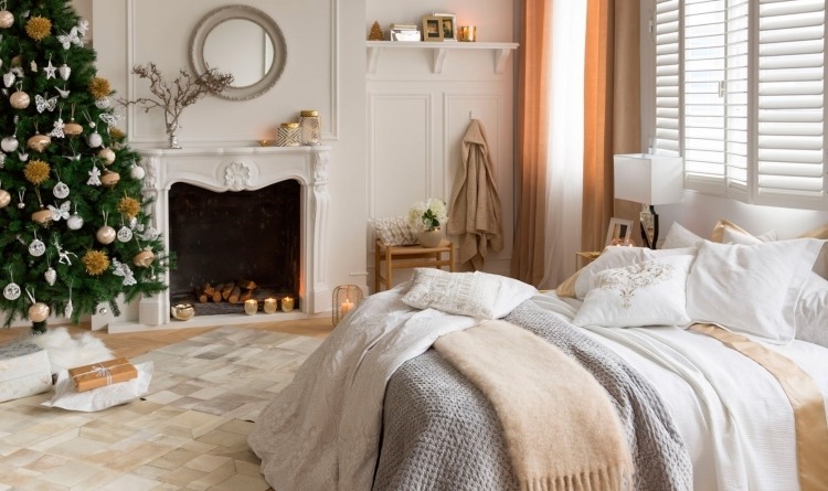 décoration chambre d’enfant -literie-blanc-gris-lanteau-cheminee-decoratif