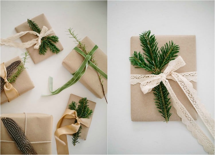 emballage-cadeau-noel-original-papier-brun-dentelle-branches-sapin-plumes