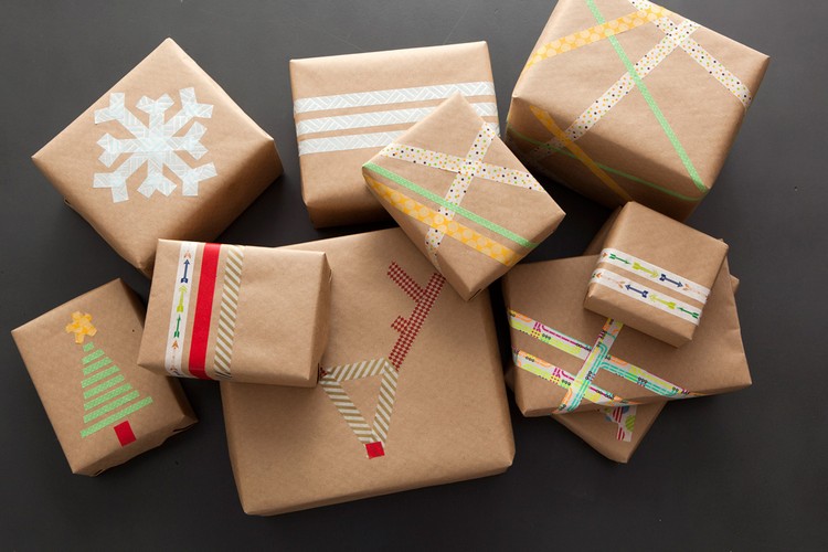 emballage-cadeau-original-Noel-papier-brun-ruban-adhésif-décoratif-washi-tape