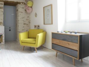 fauteuil design scandinave - jaune-pietement-bois-50-S-RED EDITION