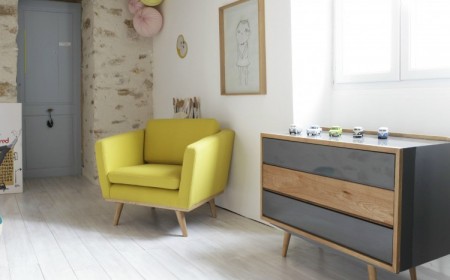 fauteuil design scandinave - jaune-pietement-bois-50-S-RED EDITION