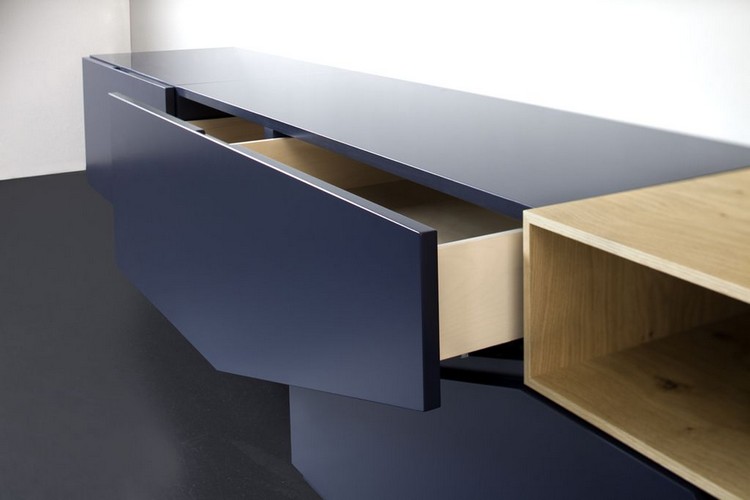 meuble de salon moderne -meuble-bas-bleu-bois-tiroirs
