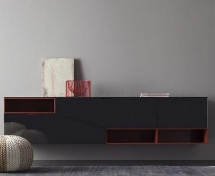 meuble de salon moderne -noir-rouge-facade-laque-Cut-X 671