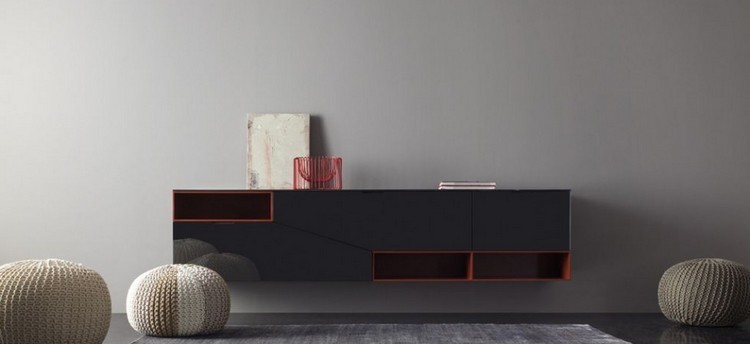 meuble de salon moderne -noir-rouge-facade-laque-Cut-X 671