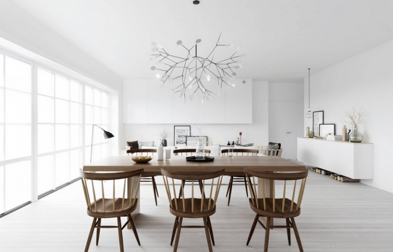meuble scandinave vintage-table-manger-chaises-bois-foncé-fond-blanc
