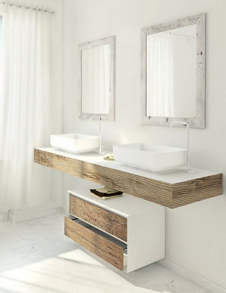 meuble vasque salle de bain blanc-bois-brut-rustique-moderne-fois