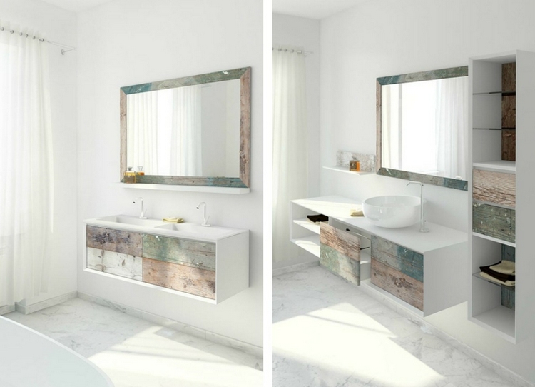 meuble vasque salle de bain suspendu-blanc-bois-grange-teinté