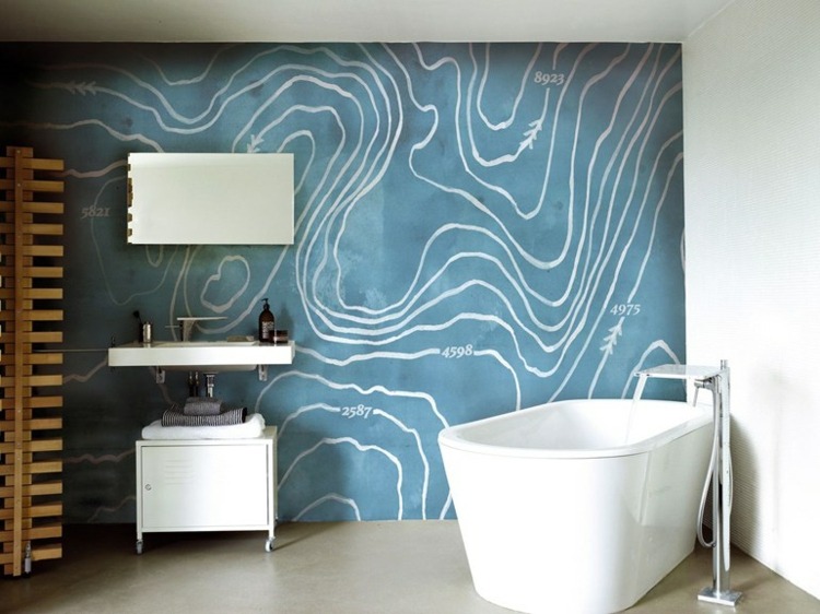 papier peint pour salle de bain -arctic-wind-bleu-glacier-motif-ondes-blanches
