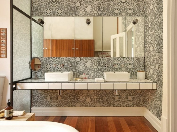 papier peint pour salle de bain -kaleido-motif-etoiles-blanc-gris