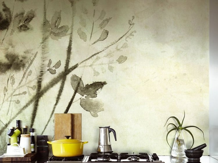 papier peint pour salle de bain -shoko-motifs-feuilles-branches-aquarelle