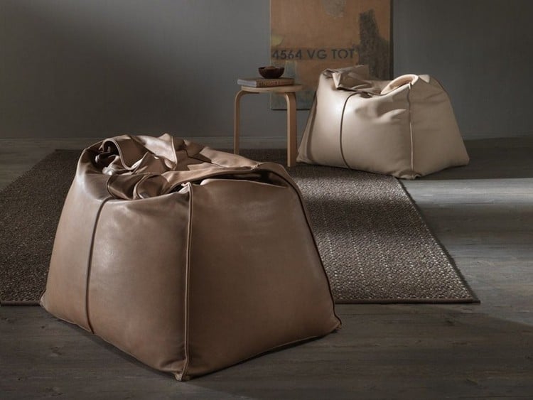 pouf design -aspect-cuir-marron-anse-BAG-MY home collection