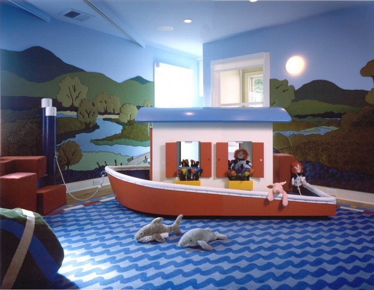 salle de jeux enfant papier-peint-paysage-bateau-jeux-tapis-ondes