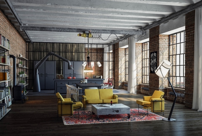 salon-style-industriel-loft-architecte-projet-The-Interior-Design