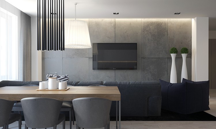solution rangement -salon-mur-beton-canape-gris-table-manger-bois-clair