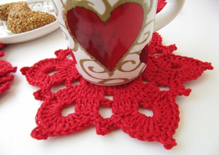 sous-verre-personnalisé -tricote-flocon-neige-rouge