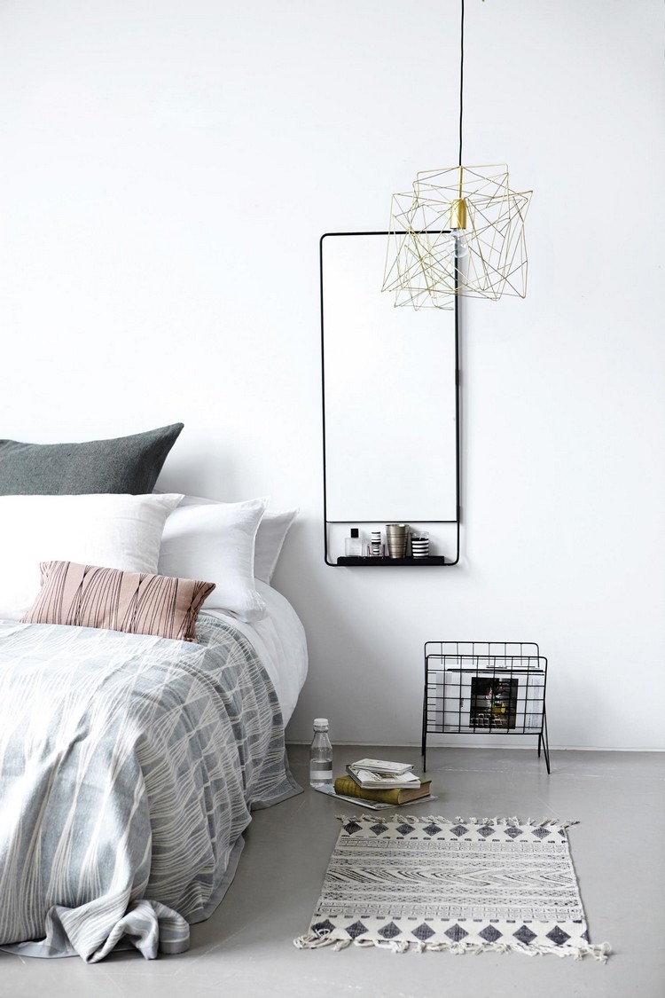 tapis scandinave -petit-motifs-gris-blanc-chambre-coucher