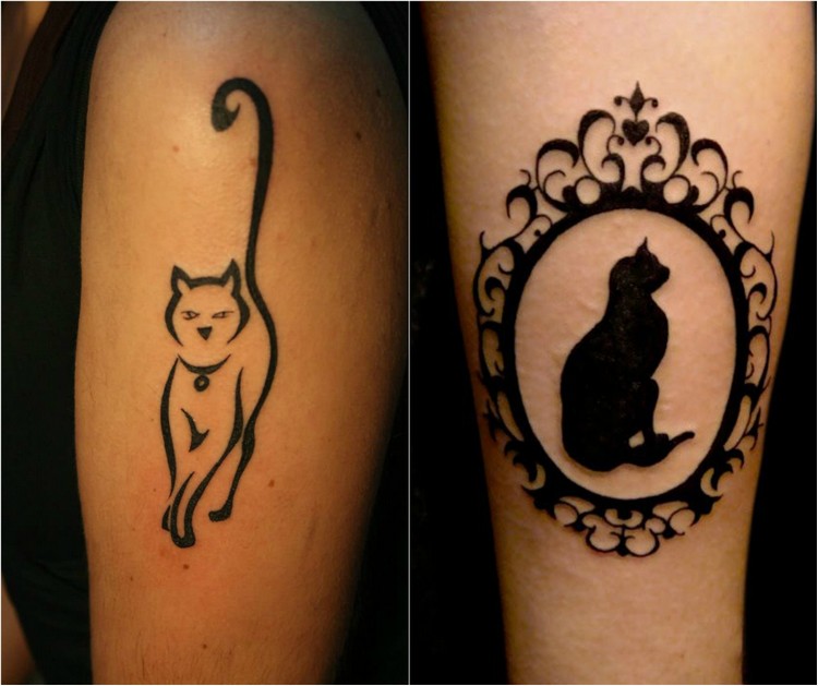tatouage-chat-noir-miroir-baroque-chat-stylisé-contours-épais