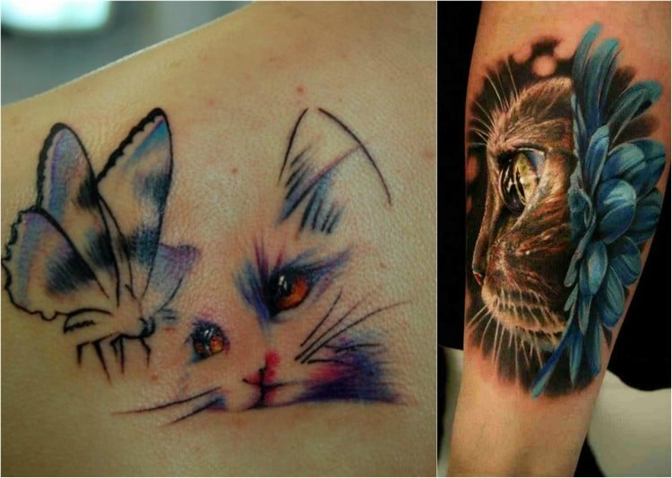 tatouage-chat-papillon-aquarelle-tatouage-réaliste-profil