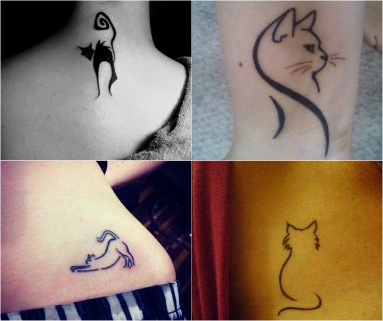 tatouage chat stylisé discret-doux-nuque-poignet-épaule