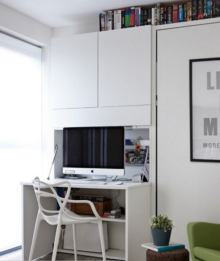 aménagement-bureau-maison-ordinateur-écran-plat-meuble-blanc-chaise-assortie