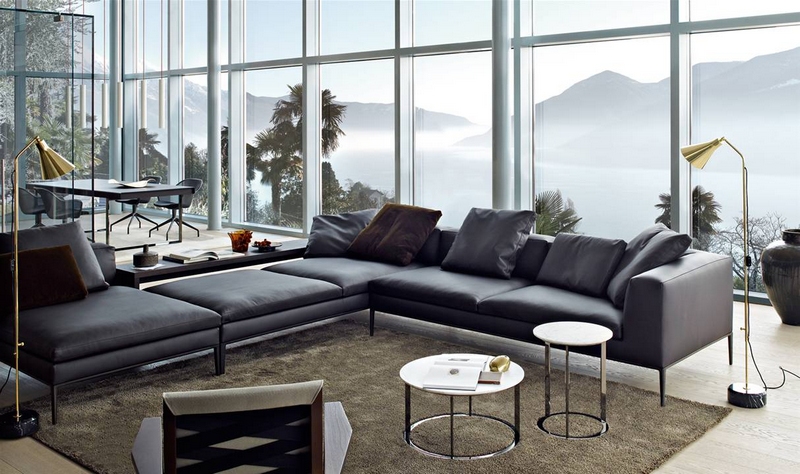 canapé italien moderne cuir noir B&B Italia- Мichel sofa